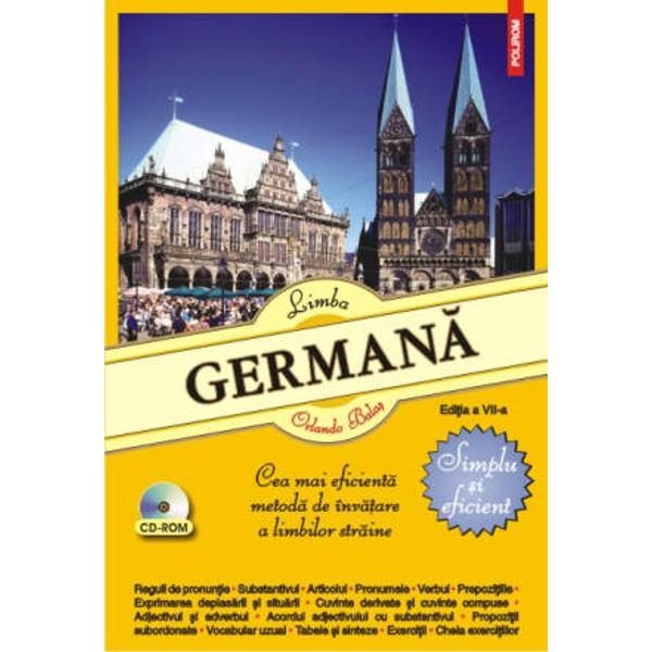 Destinata deopotriva elevilor studentilor si autodidactilor Limba germana Simplu si eficient prezinta intr-un limbaj accesibil si intr-o succesiune logica principalele elemente de gramatica germana pe care le ilustreaza cu nume-roase exemple din vorbirea de zi cu zi si cu exercitii utile pentru fixarea notiunilor invatate Cheia exercitiilor va permite verificarea cunostintelor iar CD-ul cu textele si vocabularul lectiilor va ajuta sa va insusiti o pronuntie cit mai corecta Din 