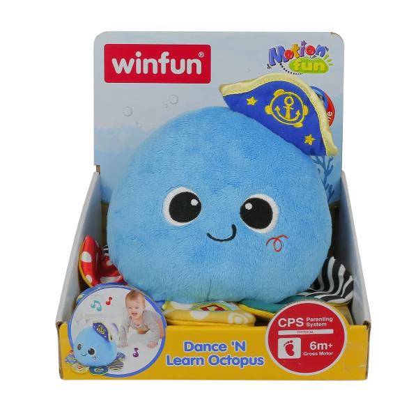 Jucaria interactiva caracatita este ideala pentru copiii mici oferind o experienta de joaca educativa Jucaria este echipata cu trei butoane interactive fiecare situat pe unul dintre picioarele sale colorate oferind o varietate de activitati pentru a stimula curiozitatea si dezvoltarea copiilor Fiecare buton are o functie diferita ajutand copiii sa invete primele lor numere intr-un mod distractiv si captivant Prin apasarea butoanelor jucaria rosteste fraze scurte si canta melodii 