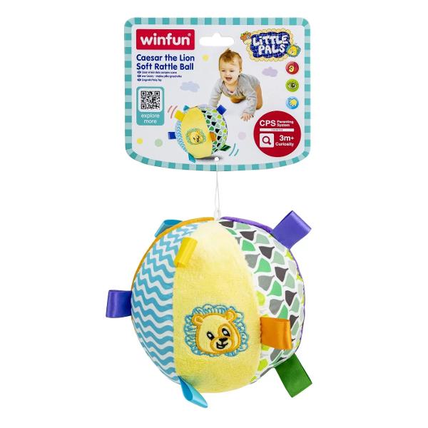 Mingea zornaitoare moale cu leu brodat este jucaria ideala pentru stimularea simturilor bebelusilor Fabricata din materiale de inalta calitate aceasta minge este delicata la atingere si sigura pentru joaca Leul brodat adauga un element vizual atractiv care va captiva atentia celor mici Etichetele cu bucla sunt concepute pentru a ajuta la dezvoltarea abilitatilor motorii fine Cand este agitata mingea produce un sunet delicat de zornaitoare care atrage atentia bebelusului si il incurajeaza 