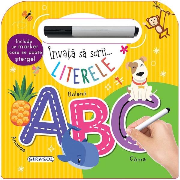 Invata sa scrii Literele este o carte interactiva destinata copiilor care incep sa descopere alfabetul Prin exercitii de trasare repetare si asociere cu imagini cei mici invata sa recunoasca si sa scrie literele mari si mici de tipar Cartea stimuleaza dezvoltarea abilitatilor de scris atentia si motricitatea fina Marker cu stergere uscata inclusIlustratii color