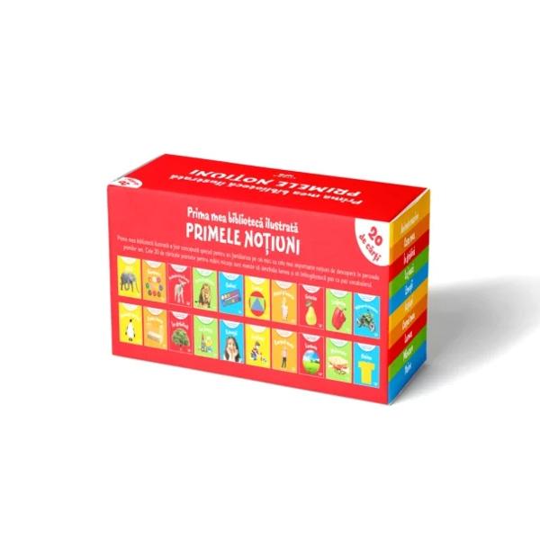 Prima mea bibliotec&259; ilustrat&259; a fost conceput&259; special pentru a-i familiariza pe cei mici cu cele mai importante no&539;iuni de descoperit în perioada primilor ani Cele 20 de c&259;rticele potrivite pentru mâini micu&539;e sunt menite s&259; deschida lumea &537;i s&259; îmbog&259;&539;easc&259; pas cu pas vocabularulAnimale marineCasa meaÎn 