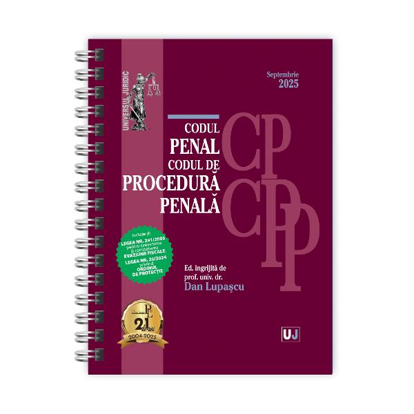 CODUL PENAL SI CODUL DE PROCEDURA PENALA SEPTEMBRIE 2025EDITIE SPIRALATALEGISLATIE CONSOLIDATA SI INDEX Include siLEGEA NR 2412005 pentru prevenirea si combaterea EVAZIUNII FISCALE;LEGEA NR 262024 privind ORDINUL DE PROTECTIE Lucrarea Codul penal si Codul de procedura penala Septembrie 2025 editie spiralata tiparita pe hartie alba de calitate superioara si ingrijita de prof univ dr Dan Lupascu cuprinde 