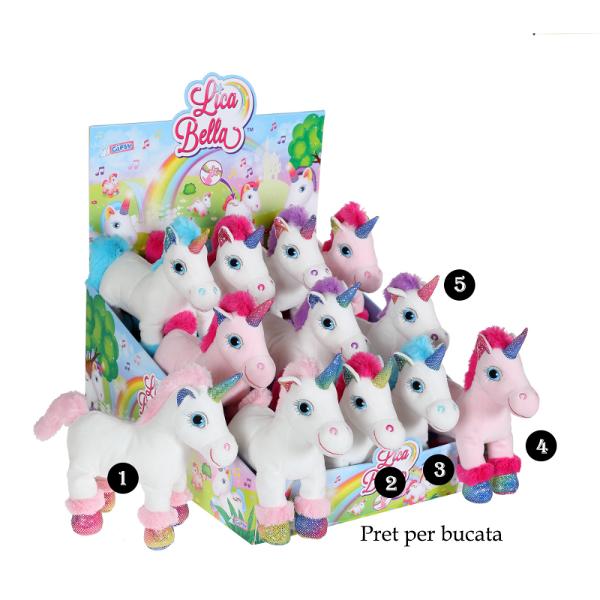 Unicorn alb si roz - jucarie din plus cu sunet 22 cmdimensiune 22 cmunicorn alb cu puf colorat la coama si copite&160;acest model de unicorn are copitele si urechile colorate sclipitoarepoti alege unul din cele 5 modele disponibile