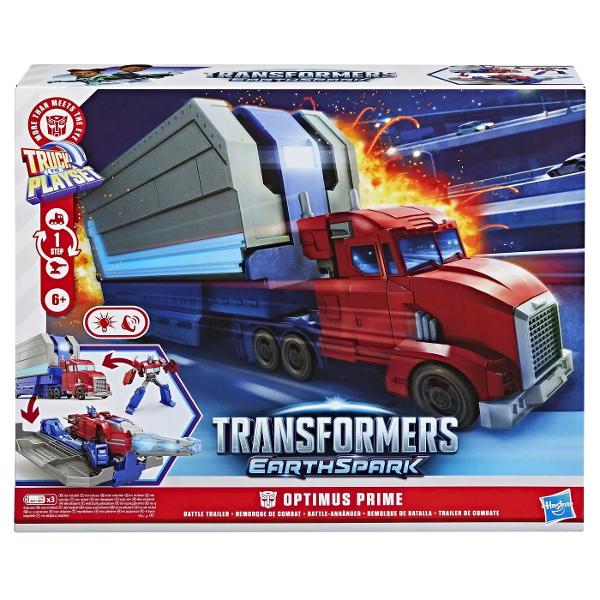 Setul de joaca Transformers EarthSpark Optimus Prime camionul cu remorca de lupta aduce actiunea din universul Transformers direct in jocul copiilor Acest set impresionant combina vehiculul camion clasic al lui Optimus Prime cu o remorca de lupta care se transforma usor intr-o baza de lupta Cu o singura miscare Optimus Prime trece din modul camion in robot pregatit de actiune iar remorca ofera spatiu pentru arme si lansare spectaculoase Jucaria include efecte speciale de lumini si sunete 