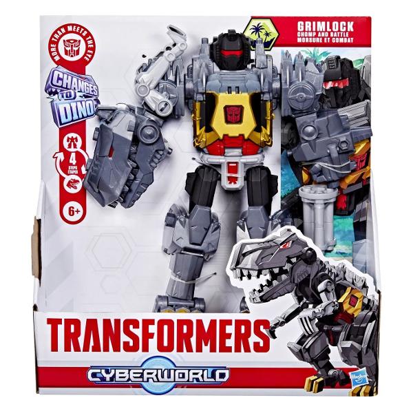 In Transformers CYBERWORLD copiii decid ce se intampla si incepe cu jucarii grozave precum figurina Grimlock Aceasta jucarie Grimlock de 225 cm se transforma din robot in dinozaur in doar 4 pasi suficient de simpli pentru copiii cu varsta de 6 ani si peste In modul robot aceasta jucarie dispune de un brat blaster rotativ un brat de dinozaur care roade si un panou pe piept care se deschide intr-un costum robot pentru figurine Cyber &8203;&8203;Changers fiecare vandut separat in functie 