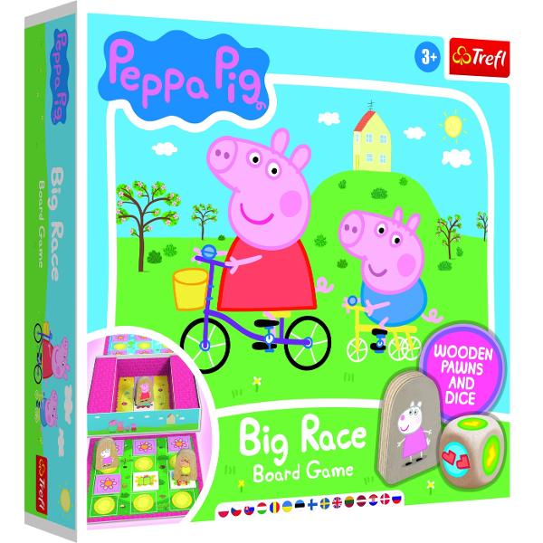 Marea cursa este un joc de societate vesel dedicat celor mai mici copii Pregateste-te pentru o cursa personajul favorit din serialul Peppa Pig-ul  In acest joc vei concura Impreuna cu alti jucatori pentru a ajunge la linia de sosire Pe parcurs se ascund si surprize Treceti podul din mijloc luand In considerare ca aveti putin spatiu Ajungi la destinatie cat mai repede posibil si distreaza-te In Marea cursa a lui Peppa Pig Continut 2 placi 16 placi 3 pioni de lemn zaruri de lemn 