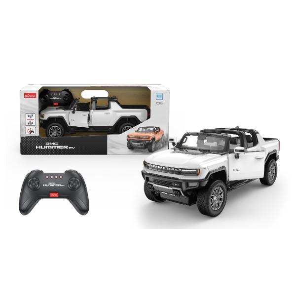Copilul dumneavoastra se poate juca in voie cu masina cu telecomanda GMC HUMMER EV ALB scara 1 la 16 oferita de brandul international Rastar Nicio cursa nu este imposibil de castigat cu acesta masinuta replica oficiala cu licenta a modelului original construita cu mare atentie la detalii Masinuta are proportiile ideale pentru momente pline de distractie si amuzament avand dimensiunile in centimetri dupa cum urmeaza  40225175Masinuta functioneaza pe frecventa de 24GAlimentarea se 