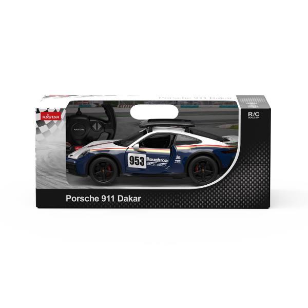 Copilul dumneavoastra se poate juca in voie cu masina cu telecomanda PORSCHE 911 DAKAR scara 1 la 14 oferita de brandul international Rastar Nicio cursa nu este imposibil de castigat cu acesta masinuta replica oficiala cu licenta a modelului original construita cu mare atentie la detalii Masinuta are proportiile ideale pentru momente pline de distractie si amuzamentMasinuta functioneaza pe frecventa de 24GAlimentarea se face astfel  pentru masinuta sunt necesare 5 baterii tip AA  iar 