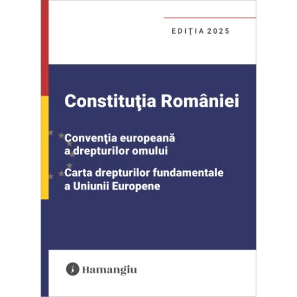 Cartea reuneste principalele instrumente nationale si europene in domeniul protectiei drepturilor si libertatilor fundamentele ale omului Constitutia Romaniei Conventia europeana a drepturilor omului si Carta drepturilor fundamentale a Uniunii EuropeneConstitutia Romaniei din 1991 reprezinta cadrul legislativ fundamental pentru organizarea si functionarea statului si societatii pe baze democratice Editia de fata cuprinde textul ei revizuit prin Legea nr 4292003 si republicat in 