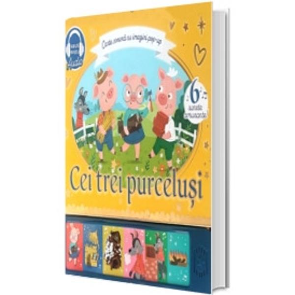 Lumea povestilor prinde viata cu ajutorul minunatelor imagini 3D si a sunetelor incluse Cei trei purcelusi decid sa-si construiasca fiecare cate o casa dar sunt urmariti de lupul cel rau Ce se intampla apoi Hai sa aflam Scaneaza codul QR si asculta povestea