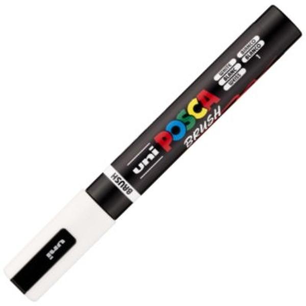Marker cu varf pensula UNI PC 5BR Posca 1-4 mm alb   M1604