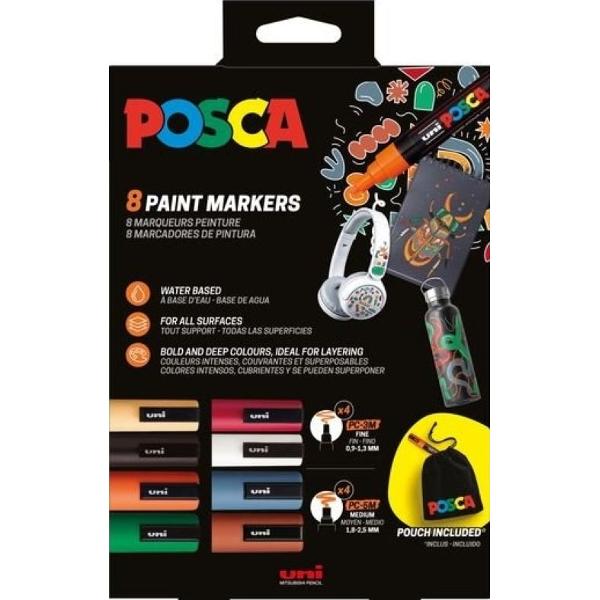 Marker UNI PC 5M Posca 18-25 mm set cu 8 culori in cutie de carton M1645