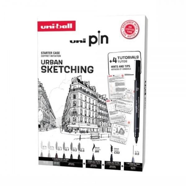 Set cadou 6x Liner UNI PIN-200 SKETCHING 1 brush 1 CS3 1 creion mecanic 05 4 tutoriale carton 