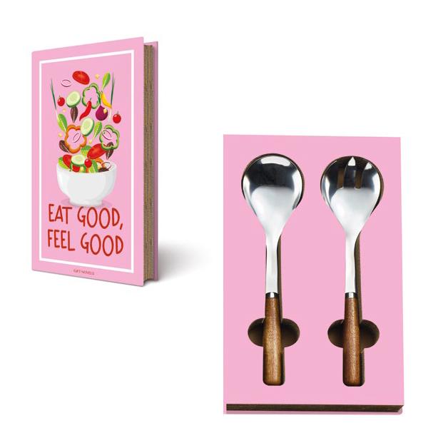 Serve&537;te salatele cu stil &537;i elegan&539;&259; folosind acest set practic &537;i rafinat ce include 2 tacâmuri din inox de înalt&259; calitate cu mânere din lemn pentru un design clasic &537;i confortabil la utilizare Setul este strong data-start454 