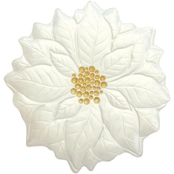 Încânt&259;-&539;i invita&539;ii cu acest platou elegant din sticl&259; ideal pentru servirea deserturilor gust&259;rilor sau pentru a fi folosit ca element decorativ Platoul este bej cu accente aurii &537;i are forma unei cr&259;ciuni&539;e stilizate aducând un aer 