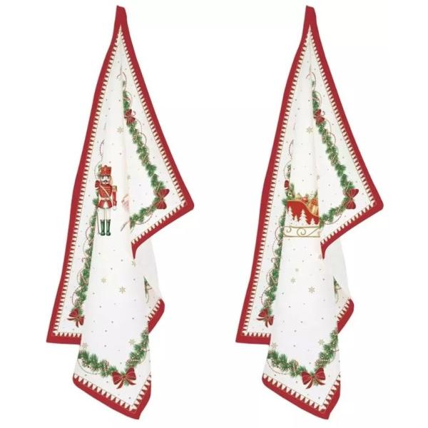 Adaug&259; o not&259; festiv&259; &537;i elegant&259; buc&259;t&259;riei sau b&259;ii tale cu acest set de 2 prosoape din bumbac 100 din colec&539;ia Magie de Noël semnat&259; Easy Life Realizate din &539;es&259;tur&259; moale 