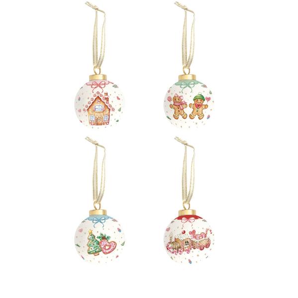 Adaug&259; un strop de magie festiv&259; bradului t&259;u de Cr&259;ciun cu acest glob din ceramic&259; parte din colec&539;ia Sweet Christmas de la Easy Life Decorat cu elemente pastelate &537;i motive inspirate de c&259;su&539;e &537;i oameni din 