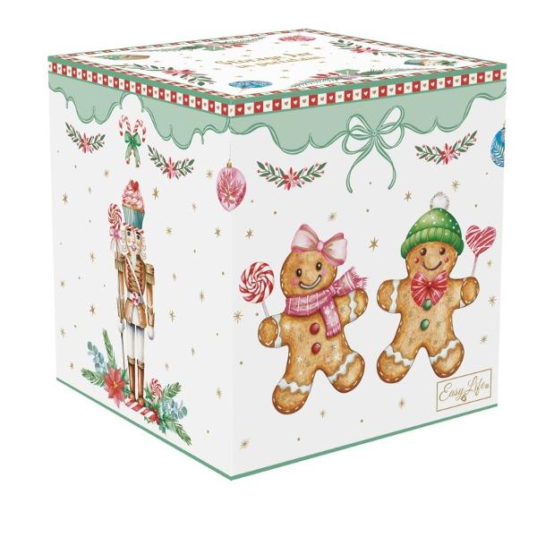 Adaug&259; un strop de magie festiv&259; în buc&259;t&259;ria ta cu acest borcan din por&539;elan fin parte din colec&539;ia Sweet Christmas de la Easy Life Decorat cu elemente pastelate &537;i detalii inspirate din turt&259; dulce 