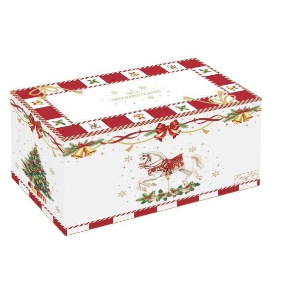 Savureaz&259; b&259;uturile preferate în stil festiv cu acest set de 2 pahare din sticl&259; transparent&259; parte din colec&539;ia Christmas Tale de la Easy Life Decorate cu detalii în ro&537;u &537;i verde paharele 