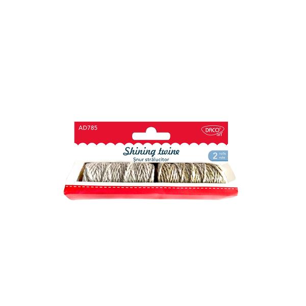 Adaug&259; un detaliu elegant &537;i festiv proiectelor tale cu &536;nur Str&259;lucitor DACO Acest set con&539;ine 2 role de &537;nur r&259;sucit în combina&539;ii rafinate de culori crem cu argintiu &537;i crem cu auriu perfecte pentru a aduce un plus de str&259;lucire &537;i elegan&539;&259; decora&539;iunilor taleIdeal pentru ambalarea cadourilor decorarea felicit&259;rilor handmade 
