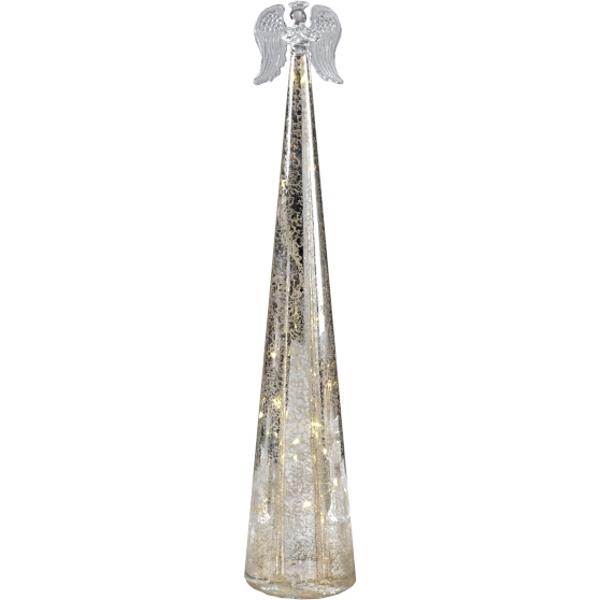 Acest înger decorativ din sticl&259; argintie adaug&259; un accent festiv &537;i elegant în orice decor de s&259;rb&259;tori Cu lumini LED integrate îngerul str&259;luce&537;te delicat eviden&539;iind frumuse&539;ea detaliilor &537;i creând o atmosfer&259; cald&259; &537;i primitoare Designul s&259;u rafinat 