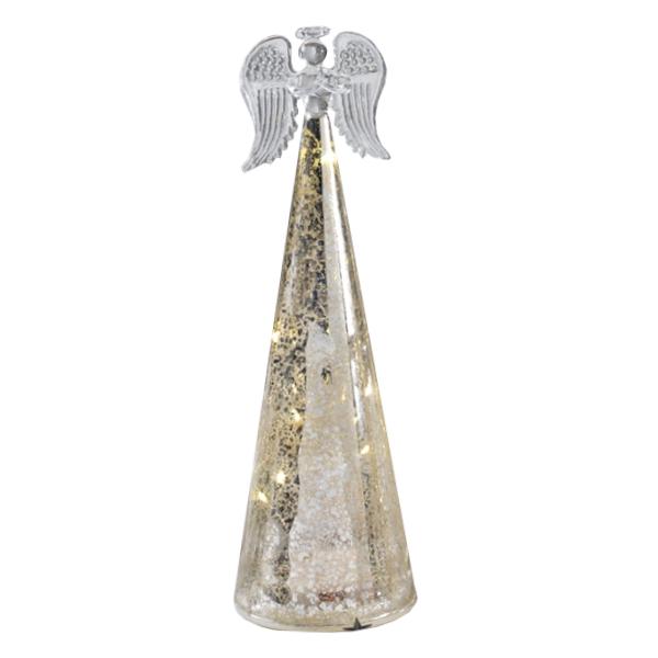 Acest înger decorativ din sticl&259; argintie adaug&259; un accent festiv &537;i elegant în orice decor de s&259;rb&259;tori Cu lumini LED integrate îngerul str&259;luce&537;te delicat eviden&539;iind frumuse&539;ea detaliilor &537;i creând o atmosfer&259; cald&259; &537;i primitoare Designul s&259;u rafinat 