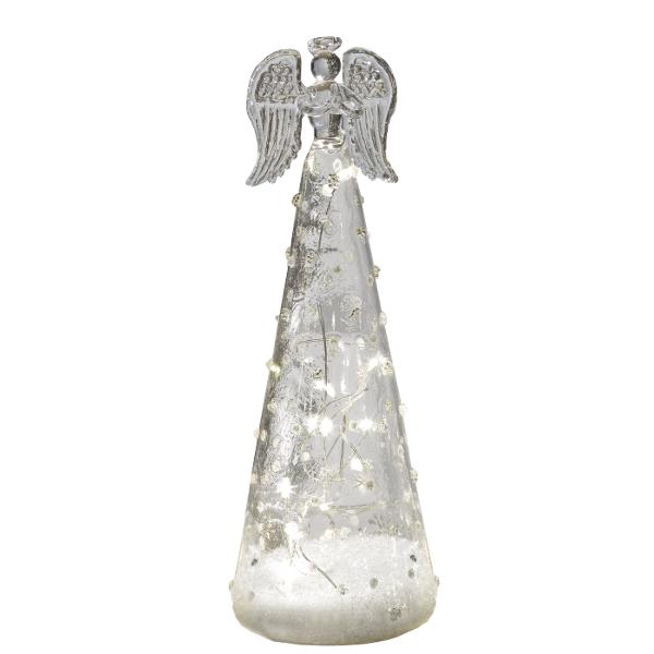 Completeaz&259; decorul festiv sau interiorul casei tale cu acest înger rafinat realizat din sticl&259; elegant&259; &537;i iluminat cu LED-uri care aduce o atmosfer&259; cald&259; &351;i primitoare Modelul are dimensiunile de 85 × 24 cmMaterialul sticlei confer&259; produsului un efect translucid subtil &537;i sofisticat iar iluminarea LED 