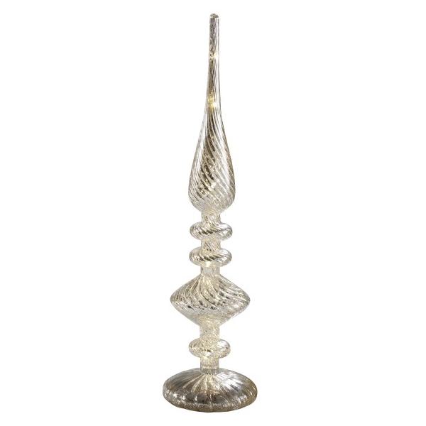 Acest decor elegant din sticl&259; argintie aduce un accent sofisticat în orice spa&539;iu de s&259;rb&259;toare Cu lumini LED integrate &537;i aspect de oglind&259; antichizat&259; piesa reflect&259; subtil lumina creând o atmosfer&259; cald&259; &537;i 