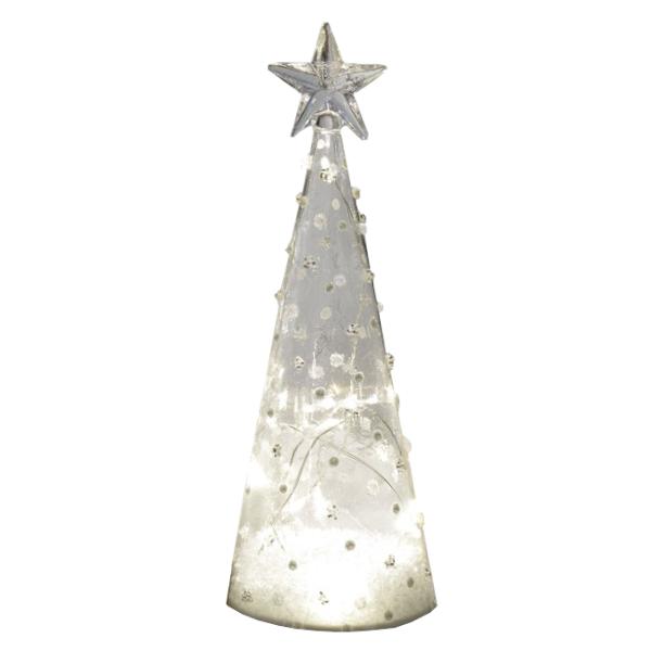 Acest brad decorativ din sticl&259; adaug&259; un aer elegant &537;i festiv oric&259;rui col&539; al casei tale Cu lumini LED integrate bradul str&259;luce&537;te delicat creând o atmosfer&259; cald&259; &537;i primitoare Designul s&259;u rafinat confer&259; un efect sofisticat potrivit atât pentru decoruri moderne 