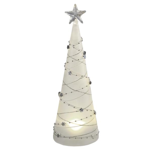 Acest brad decorativ din sticl&259; satinat&259; adaug&259; un aer elegant &537;i festiv oric&259;rui col&539; al casei tale Cu lumini LED integrate bradul str&259;luce&537;te delicat creând o atmosfer&259; cald&259; &537;i primitoare Designul s&259;u rafinat &537;i finisajul satinat confer&259; un efect sofisticat potrivit 