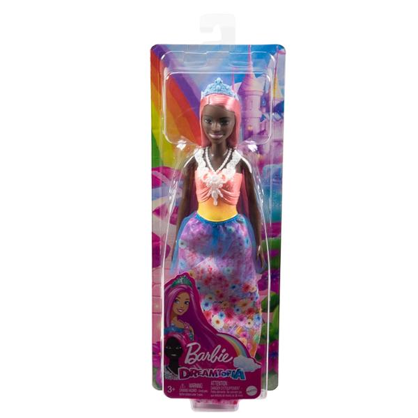 Papusile printesa Barbie&trade Dreamtopia cu aspect de basm le permit copiilor sa descopere o lume de povesti magice si sa experimenteze aventuri regale Aceste papusi printesa Barbie&reg cu un corset stralucitor cu efect de ombre si o fusta lunga de printesa cu imprimeu floral colorat si strat de tul inspira povestirea Pantofii asortati si o tiara detasabila cu detalii asemanatoare unei bijuterii completeaza aspectul regal Cu culorile curcubeului si detalii fantastice papusile 
