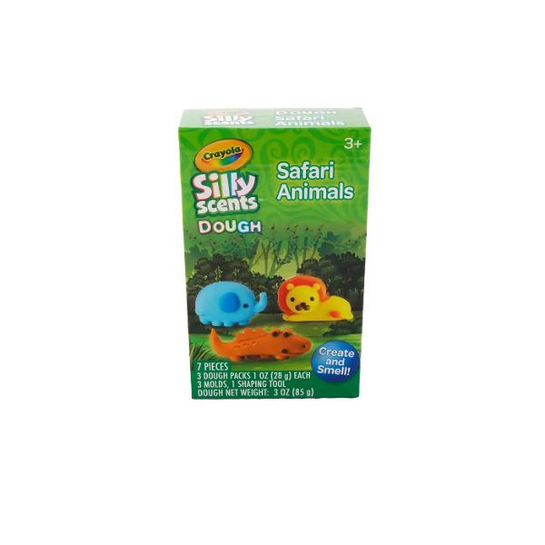 Porneste intr-o aventura creativa prin savana cu setul Crayola Silly Scents Dough – Safari Animals Acest set contine 3 plastiline parfumate 28 g fiecare 3 forme pentru modelaj cu animale salbatice precum elefant leu si crocodil si o unealta speciala pentru modelare Perfect pentru copii de peste 3 ani produsul combina joaca tactila cu mirosuri distractive stimuland imaginatia si dezvoltarea abilitatilor motorii Creeaza si simte – o experienta educativa si senzoriala de 
