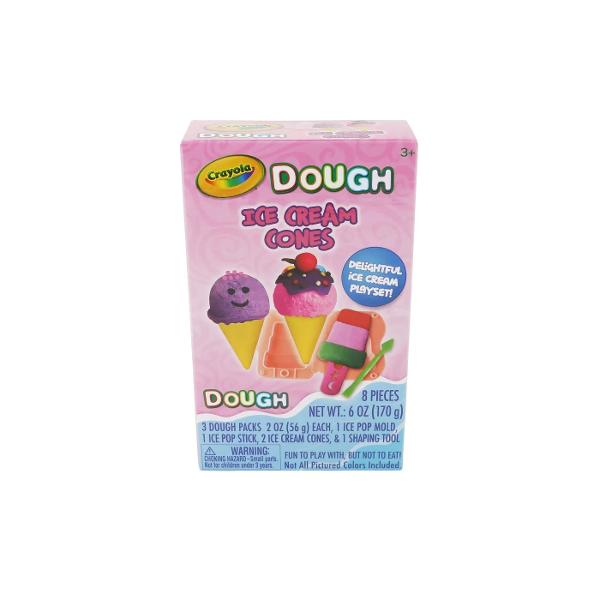 Transforma joaca intr-o aventura delicioasa cu setul Crayola Dough - Ice Cream Cones Acest set creativ contine tot ce are nevoie un mic cofetar pentru a modela inghetate colorate si haioase Cu 3 cutii de plastilina 2 oz fiecare o forma pentru inghetata pe bat un bat de inghetata 2 cornete si o unealta de modelare copiii pot crea deserturi imaginare in nenumarate feluri Ideal pentru micii artisti de la 3 ani in sus acest set incurajeaza joaca creativa si dezvoltarea abilitatilor 