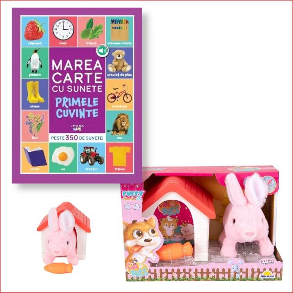 Un set adorabil care îmbin&259; înv&259;&539;area cu joaca Include cartea bestseller „Bebe înva&539;&259; Marea carte cu sunete” plin&259; de imagini &537;i sunete captivante &537;i iepuras interactiv de plu&537; partenerul perfect pentru momente vesele &537;i educativep 