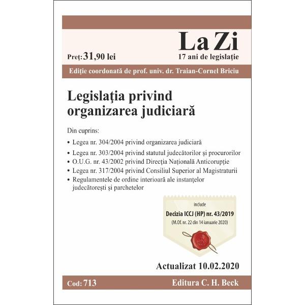 Despre lucrareOrganizarea judiciar&259; al&259;turi de competen&539;a &537;i specializarea instan&539;elor judec&259;tore&537;ti &537;i sistemul c&259;ilor de atac reprezint&259; elementele esen&539;iale ale reformei în justi&539;ie având în vedere c&259; ele contribuie la realizarea unui act de justi&539;ie competent &537;i profesionist permi&539;ând o cunoa&537;tere aprofundat&259; a naturii cauzelor deduse judec&259;&539;ii în 