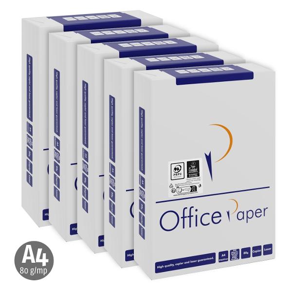 Pachet cu 5 Topuri de Hartie copiator Office Paper A4 80g 500 colitop NF6614Hartie copiator alba pentru birou Asigura rezultate deosebite la imprimarea monocroma Recomandata pentru toate tipurile de aparate imprimante copiatoare faxuri Gramaj 80 gmp Numar colitop 500Certificat EU EcolabelAtentie Transportul pentru acest produs este de 199 lei  cutia comandataAcest produs nu se califica la campania de 