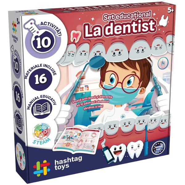 Set educational prima mea trusa de dentist Cine a spus ca mersul la dentist nu este distractiv Domnule Doctor pune-ti halatul si intra in clinica Cu multa imaginatie si joaca poti fi dentist poti analiza o radiografie crea mulaje si repara carii &mdash totul cu noua jucarie My 1st Dentist Kit Invata cel mai bun mod de a-ti peria dintii cum sa folosesti ata dentara si descopera stiinta din spatele igienei orale Nu rata acest kit pe care chiar si Zana Maseluta l-ar invidia 