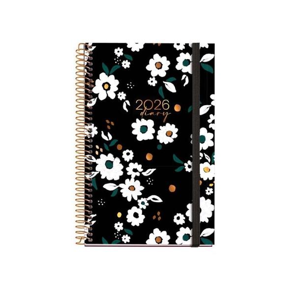 Agenda cu spira Miquelrius Activa 117x182 mm datata saptamanal Noir Garden Natura MR38298