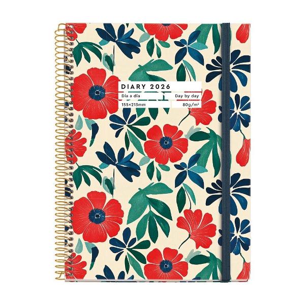 Agenda cu spira Miquelrius Plus 155x213 mm datata zilnic Anemone Natura MR34539