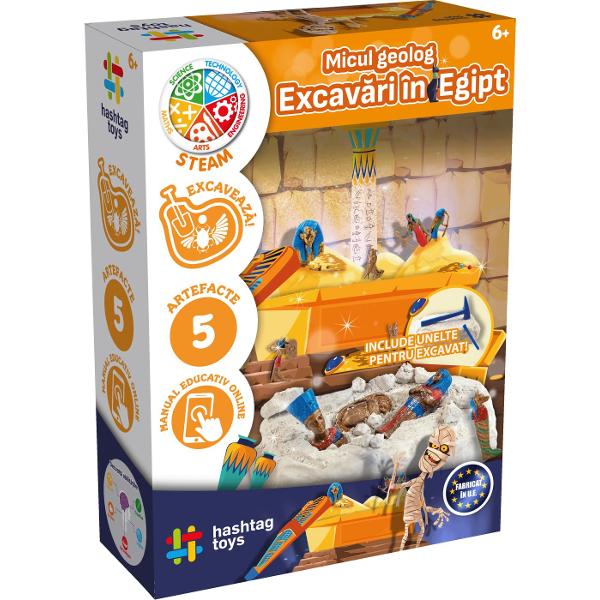 Set micul geolog excavari in Egipt Cu acest set fantastic de sapaturi vei putea dezgropa propriile artefacte egiptene si vei calatori inapoi in timp in Egiptul Antic Aceasta jucarie este perfecta pentru micii oameni de stiinta care adora jucariile educative si activitatile practice