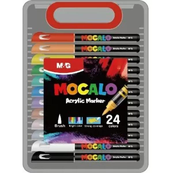 Setul MOCALO M&G aduce libertate creativ&259; pe o varietate de suprafe&539;eMarkerele cu vârf tip pensul&259; ofer&259; control excelent al grosimii linieivopsea acrilic&259; foarte pigmentat&259; &537;i un mecanism cu supape careprevine scurgerile &537;i asigur&259; dozarea optim&259; a cerneliiFormat compact – u&537;or de depozitat &537;i transportatVârf tip pensul&259; pentru linii fine sau late în 