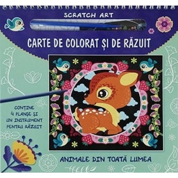 O altfel de carte de colorat pentru copii Cei mici se vor distra si vor invata animalele colorand desenele atragatoare dar nu numai Cartea mai contine 4 planse razuibile Folosind un instrument special inclus copiii le pot razui cum doresc pentru a crea propriile modele 