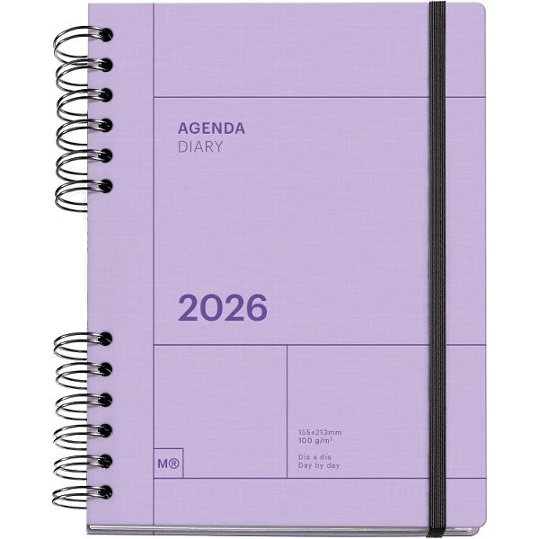 Agenda cu spira Miquelrius Plus 164x218 mm datata zilnic Mauve Back to Basics MR34560