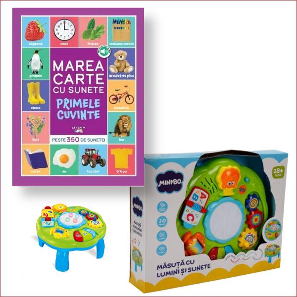 Descoper&259; combina&539;ia perfect&259; între joac&259; &537;i înv&259;&539;areInclude cartea bestseller „Bebe înva&539;&259; Marea carte cu sunete” plin&259; de imagini colorate &537;i sunete care stimuleaz&259; curiozitatea copilului strong 