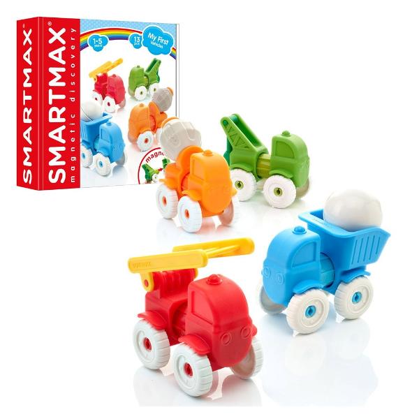 Acest set fascinant contine tije magnetice colorate si segmentele din fata si din spate a patru vehicule de constructie diferite un camion de pompieri o basculanta o betoniera cu malaxor si un camion de tractareSmartMax My First Vehicles este conceput pentru copiii cu varste cuprinse intre 1 si 5 ani oferind o introducere timpurie sigura si distractiva in descoperirea magnetilor si magnetismuluiSpecial concepute pentru mainile mici ale copiilor segmentele 