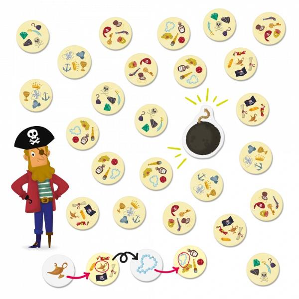 Pe o insul&259; misterioas&259; se afl&259; o comoar&259; ascuns&259; pe care to&539;i pira&539;ii m&259;rilor vor s&259; o g&259;seasc&259; Cine va reu&537;i primul Pentru a descoperi comoara &537;i a c&acirc;&537;tiga jocul trebuie s&259; &icirc;&539;i ascu&539;i privirea &537;i s&259; colectezi c&acirc;t mai multe jetoane potrivind perechi de imagini identice Un joc captivant de aten&539;ie &537;i rapiditate perfect pentru &icirc;ntreaga familie Numar jucatori 