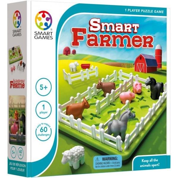 Animalele de la ferm&259; au nevoie de ordine Smart Farmer este un joc captivant de logic&259; ideal pentru copiii de peste 4 ani care îi provoac&259; s&259; g&259;seasc&259; solu&539;ii ingenioase pentru a separa animalele &537;i a le asigura ap&259; de b&259;utFermierul dispune de doar trei garduri simple pentru a împ&259;r&539;i câmpul în paji&537;ti distincte Provocarea este s&259; a&537;eze gardurile astfel încât caii 