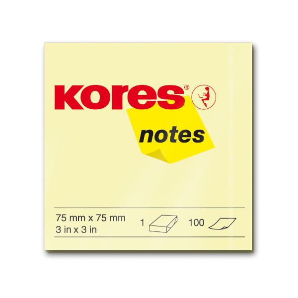 Notite adezive Kores 75 x 75 mm galben 100 file 