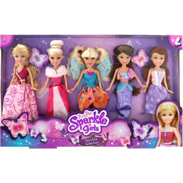 Un super set de 5 Papusi Sparkle Girlz de poveste ce este ideal pentru toate fetitele care iubesc papusile Aceste papusi sunt deosebite foarte sclipicioase si vor fi pe placul tuturor fetitelor Descopera papusile de poveste Sparkle Girlz incluse in set si vezi ce super caracteristici au de la printesa zana ce are aripi pentru a zbura si pana la printesa sirena Cele 5 super papusi o sa fie noua atractie pentru toate fetitele asa ca joaca-te cu toate prietenele tale si cu cele 5 papusele 