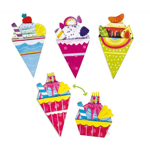 Acest nou produs din seria de Origami pentru incepatori Briose si Inghetata este special conceput pentru a introduce copiii mici în aceast&259; art&259; deosebita a origami-ului într-un mod simplu &537;i distractiv Un joc care stimuleaz&259; concentrarea dezvolt&259; abilit&259;&539;ile motorii fine &537;i logica precum &537;i imagina&539;ia Un joc educativ creativ &537;i extrem de amuzant Ambalajul moale din fetru se transform&259; 